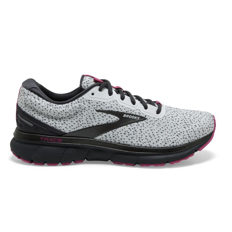 Brooks Women's TRACE Road Running Shoes - Ebony Grey/White/Pink - Canada (PFOHU-2361)